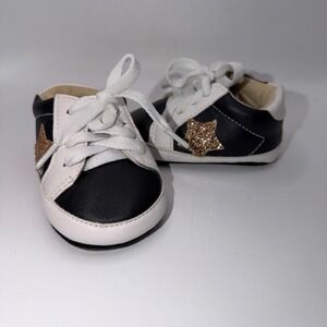 Unbranded Baby Size 1 Black White Gold Glitter Star Sneakers Pre-Walker Shoes